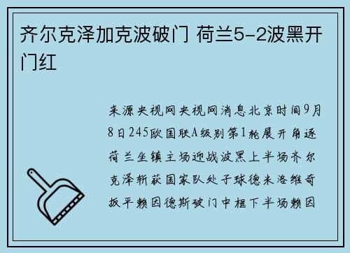 齐尔克泽加克波破门 荷兰5-2波黑开门红